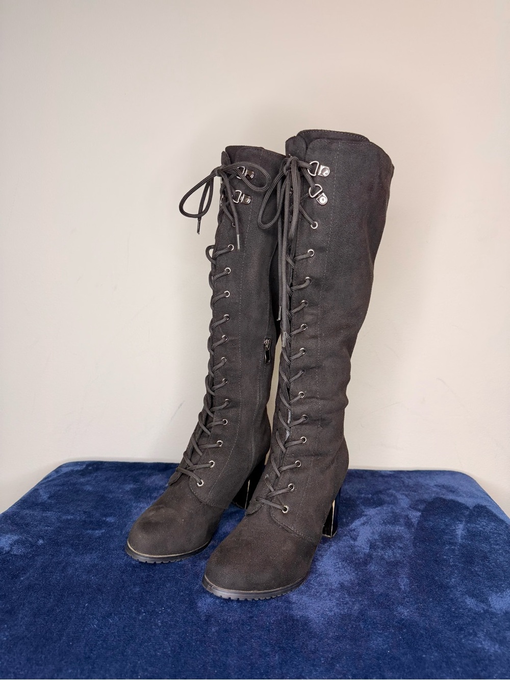 Women's Black Lace-Up Knee-High Boots